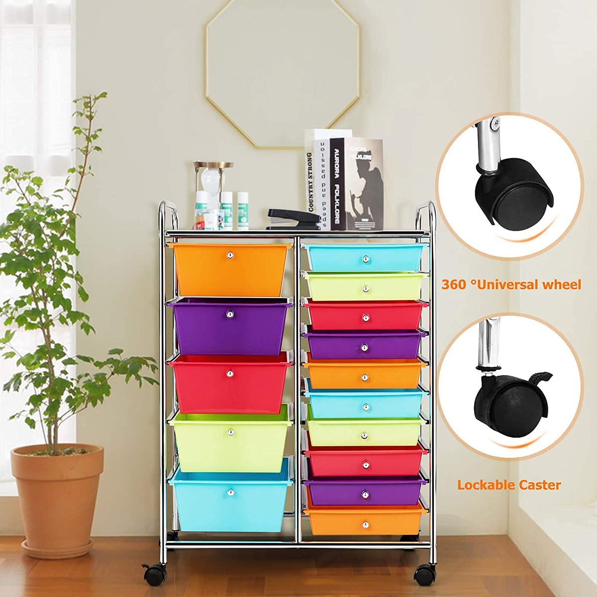15 Drawer Rolling Plastic Storage Organizer Cart I946773