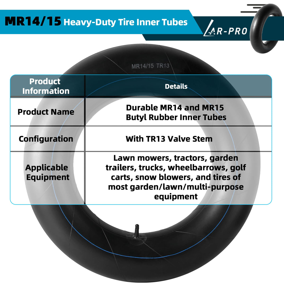 Heavy-Duty Tire Inner Tubes with TR13 Straight Valve Stems Butyl Rubber 1-Pack H82723