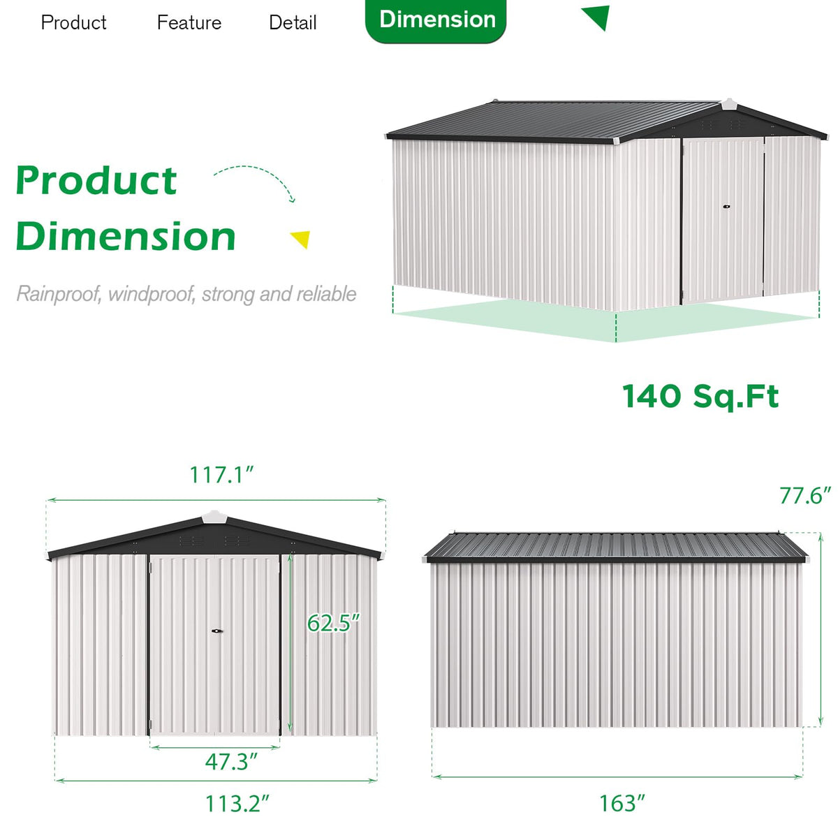 10x14 White Metal Outdoor Storage Shed N298314