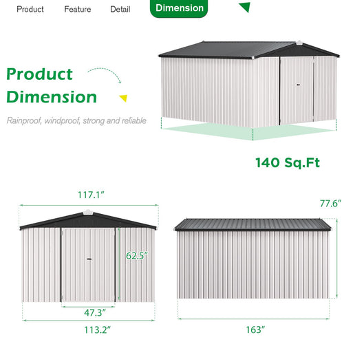 10x14 White Metal Outdoor Storage Shed N298314