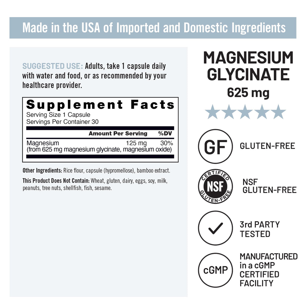 Magnesium Glycinate 625 mg Vegan 30 Capsules V527862