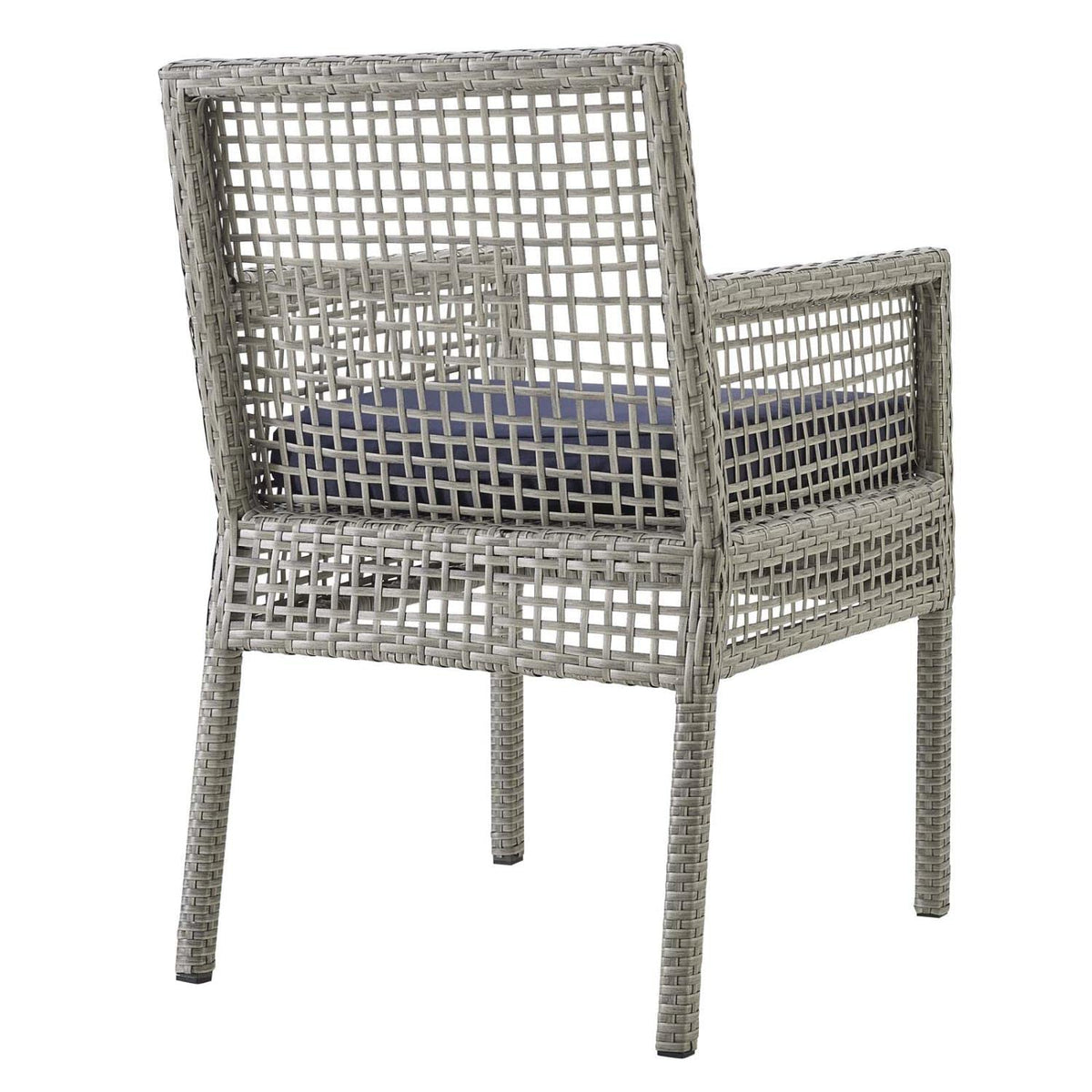 Gray Navy Wicker Rattan Outdoor Dining Arm Chair with Cushion V681