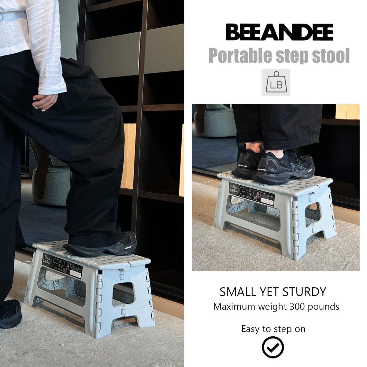 Folding Step Stool 9 Inch Height Gray I8747