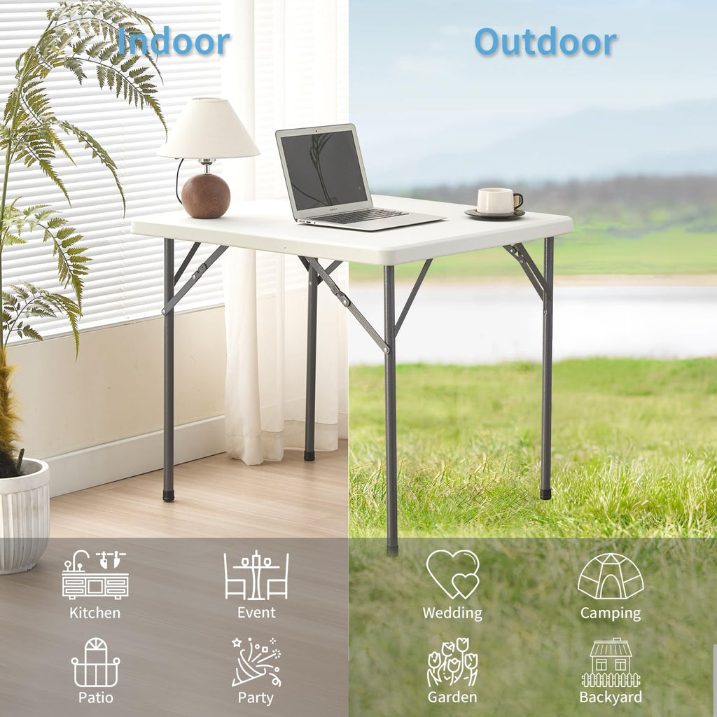 Square Folding Table 31.5"x31.5" Plastic Portable White Q3570
