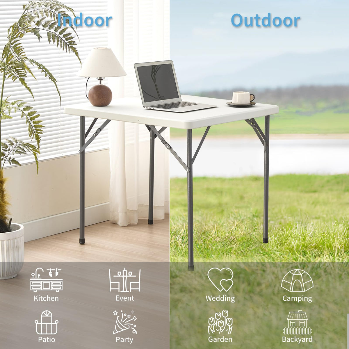 Square Folding Table 31.5"x31.5" Plastic Portable White Q3570