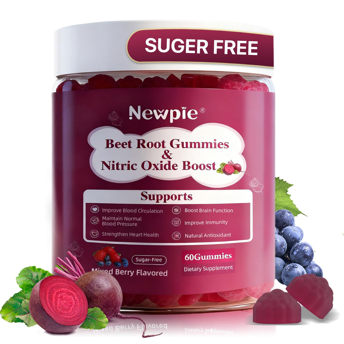 Beet Root Gummies Mixed Berry 60 Chews X381905