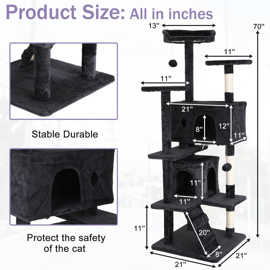 70 Inches Dark Gray Multi-Level Cat Tree with Litter Box Enclosure U810