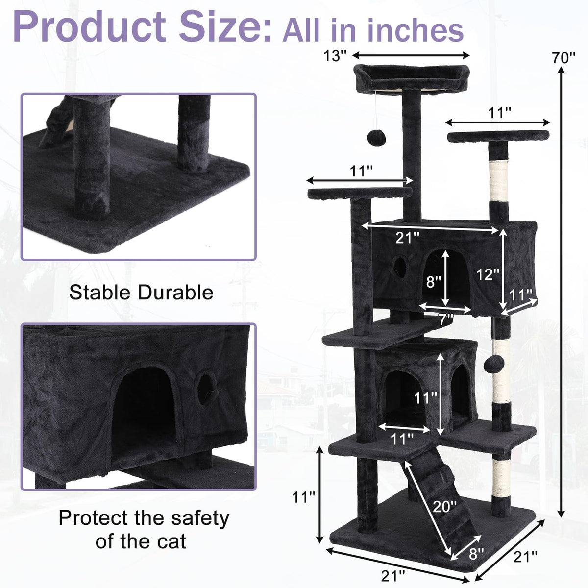 70 Inches Dark Gray Multi-Level Cat Tree with Litter Box Enclosure U810