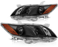 Black Housing Amber Reflector Clear Lens Headlights Assembly Pair J787