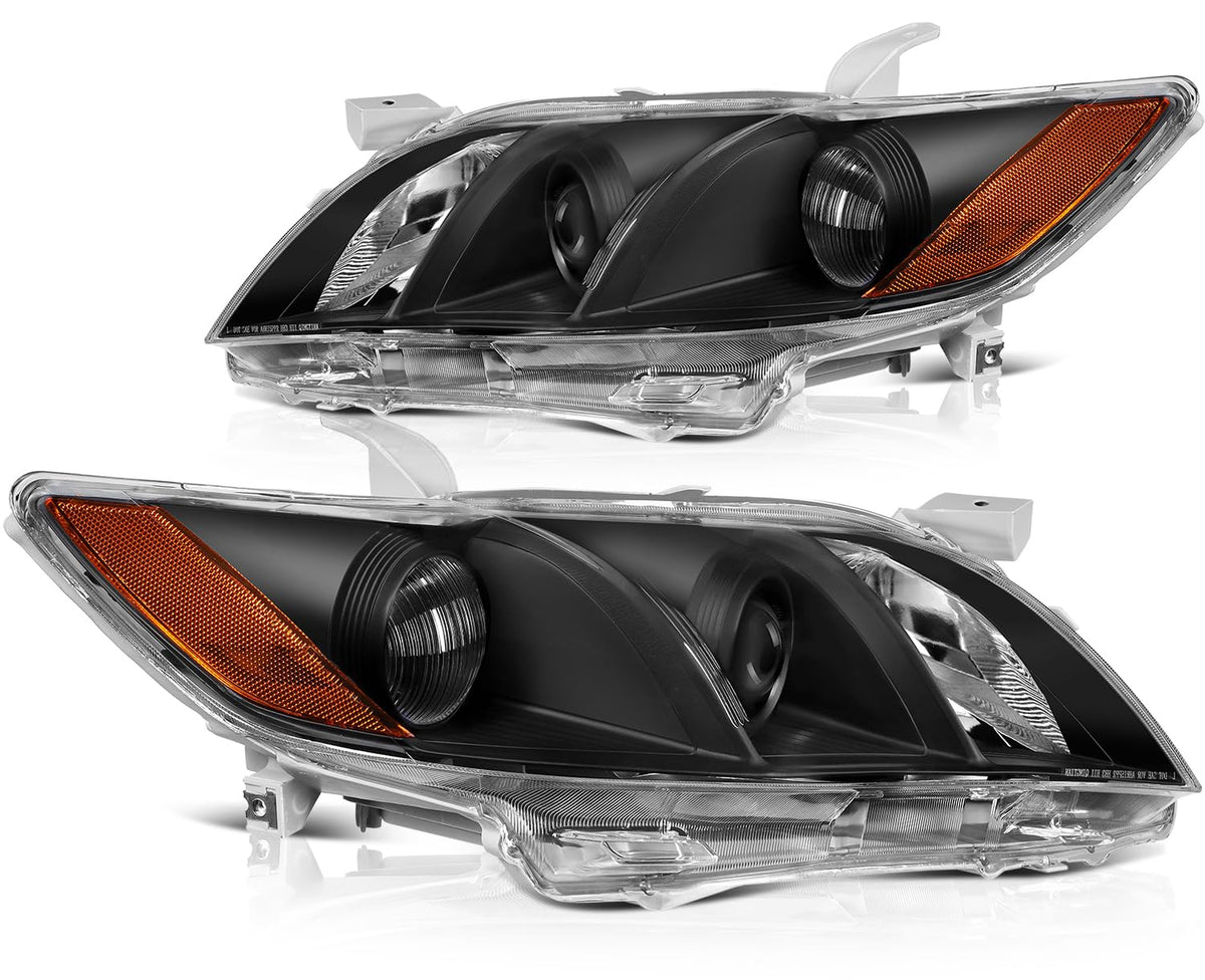 Black Housing Amber Reflector Clear Lens Headlights Assembly Pair J787