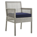 Gray Navy Wicker Rattan Outdoor Dining Arm Chair with Cushion V681
