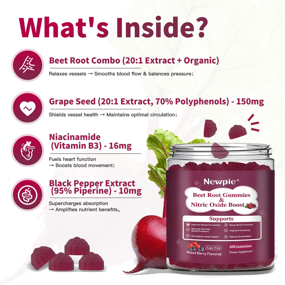 Beet Root Gummies Mixed Berry 60 Chews X381905