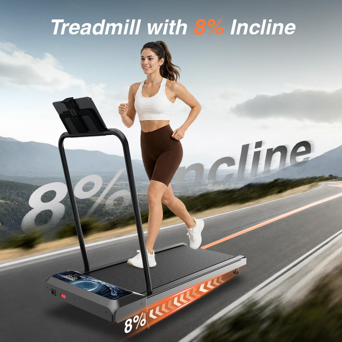 Walking Treadmill Pad with Adjustable 8% Incline and Handle Bar K75401