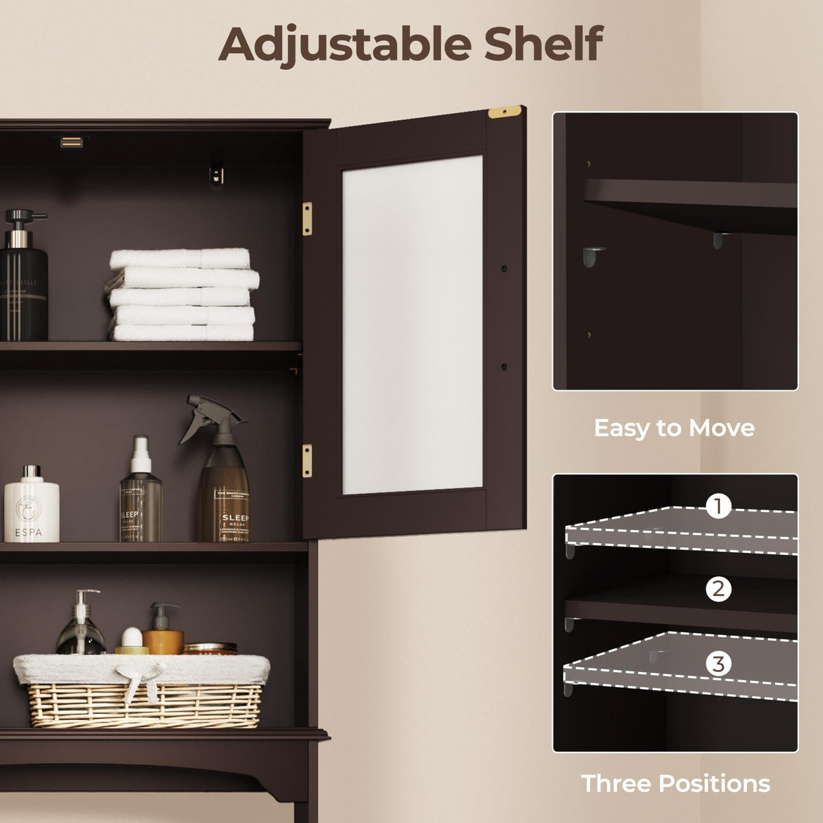 Over the Toilet Storage Cabinet with Glass Doors A318701