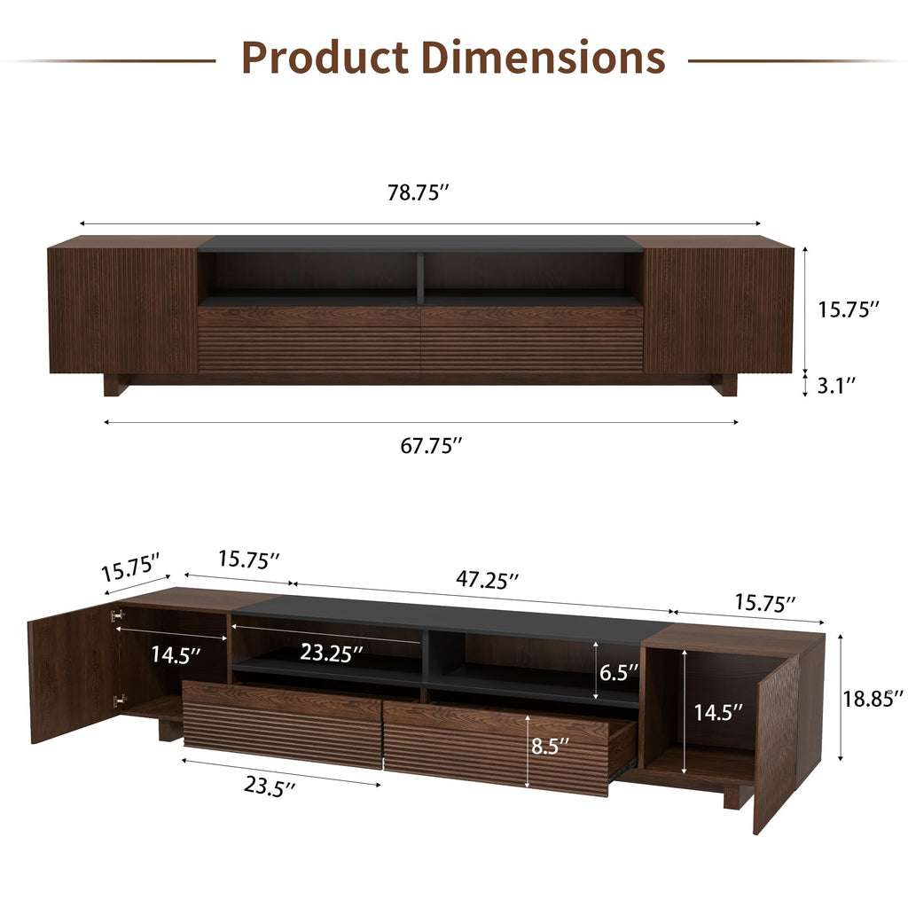 78.8 Inch Dark Brown Walnut TV Stand with Storage U95477
