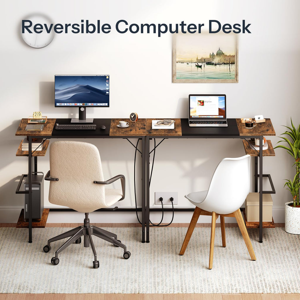 Small Computer Desk with Power Outlet and 2 Shelves A35704