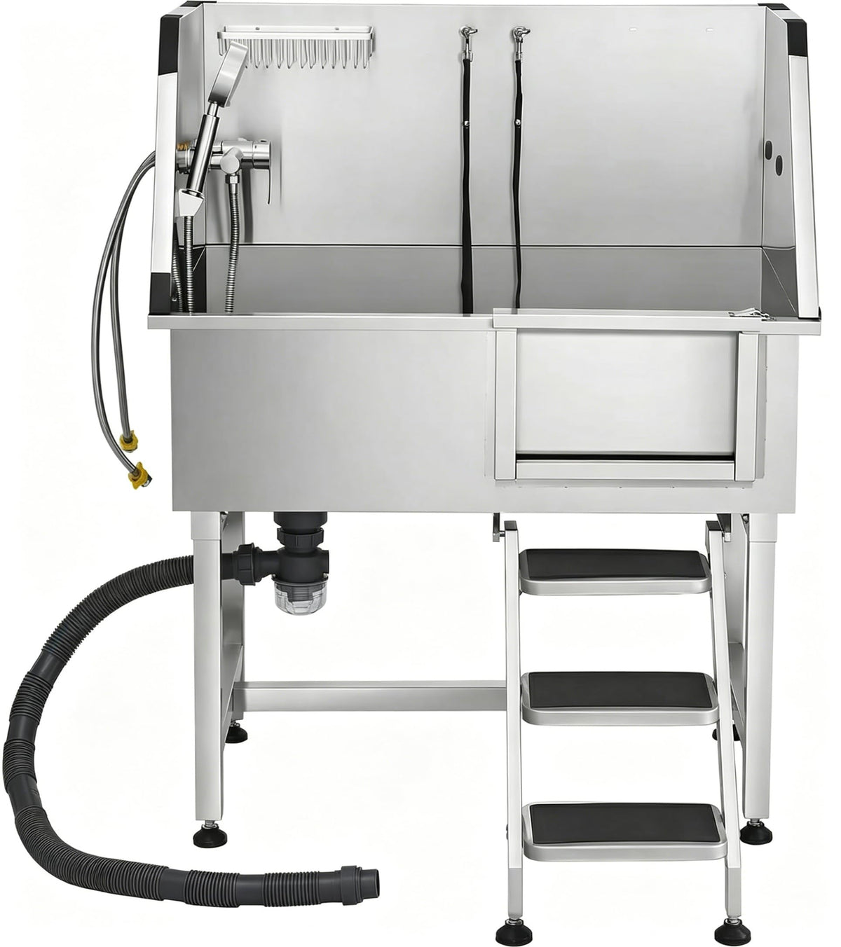 38” Stainless Steel Dog Washing Station with Faucet and Non-Slip Steps T57031
