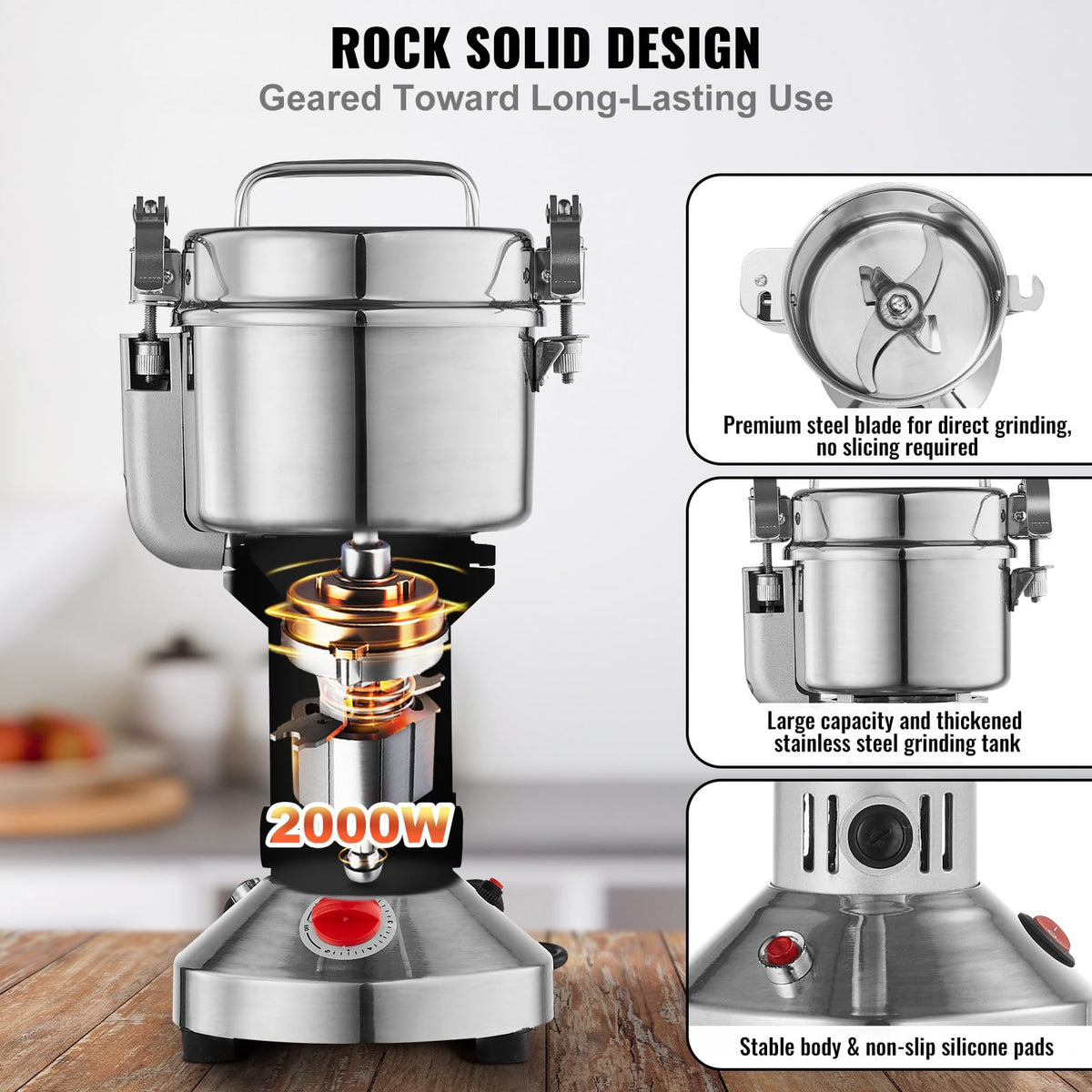 750g 2000W Stainless Steel Electric Grain Mill Grinder S9532