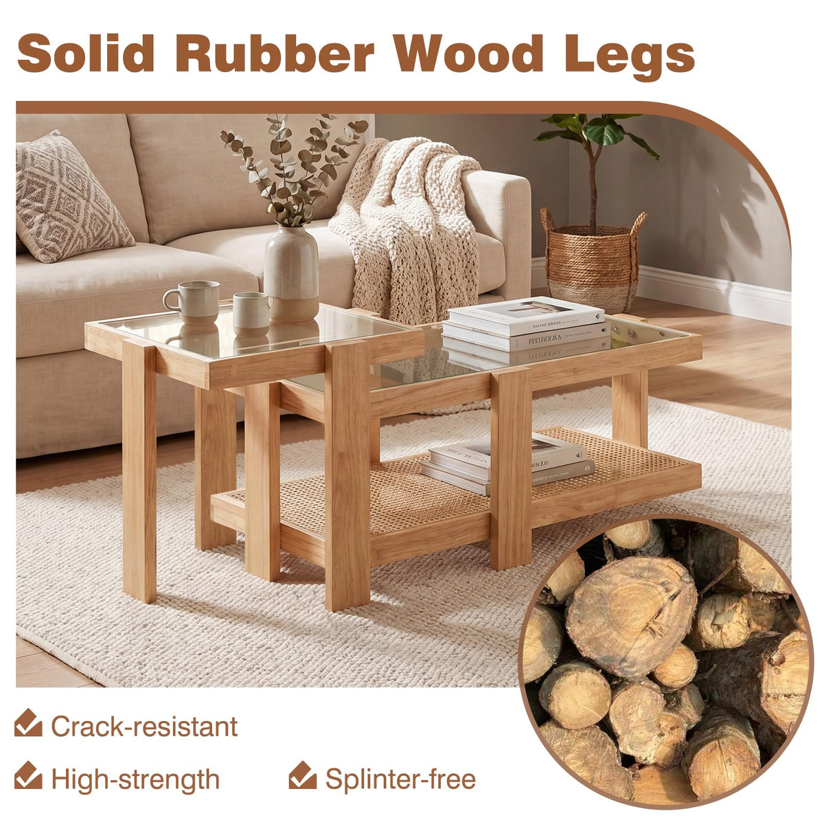 Nesting Coffee Table Set of 2 Rattan Tempered Glass C94629