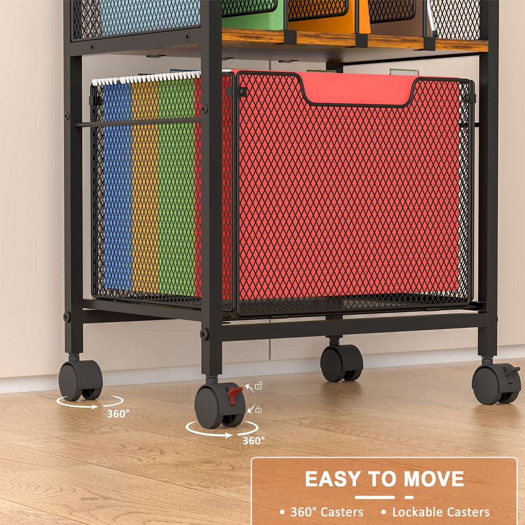 Rolling File Cabinet with Adjustable Dividers and Storage Drawer V780119