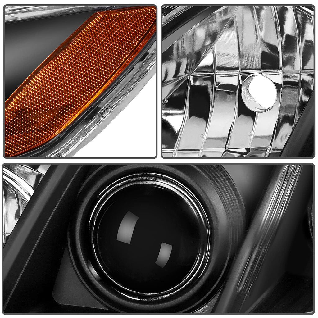 Black Housing Amber Reflector Clear Lens Headlights Assembly Pair J787