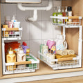 Adjustable 2 Tier Pull Out Under Sink Organizer, White, 2 Pack R355