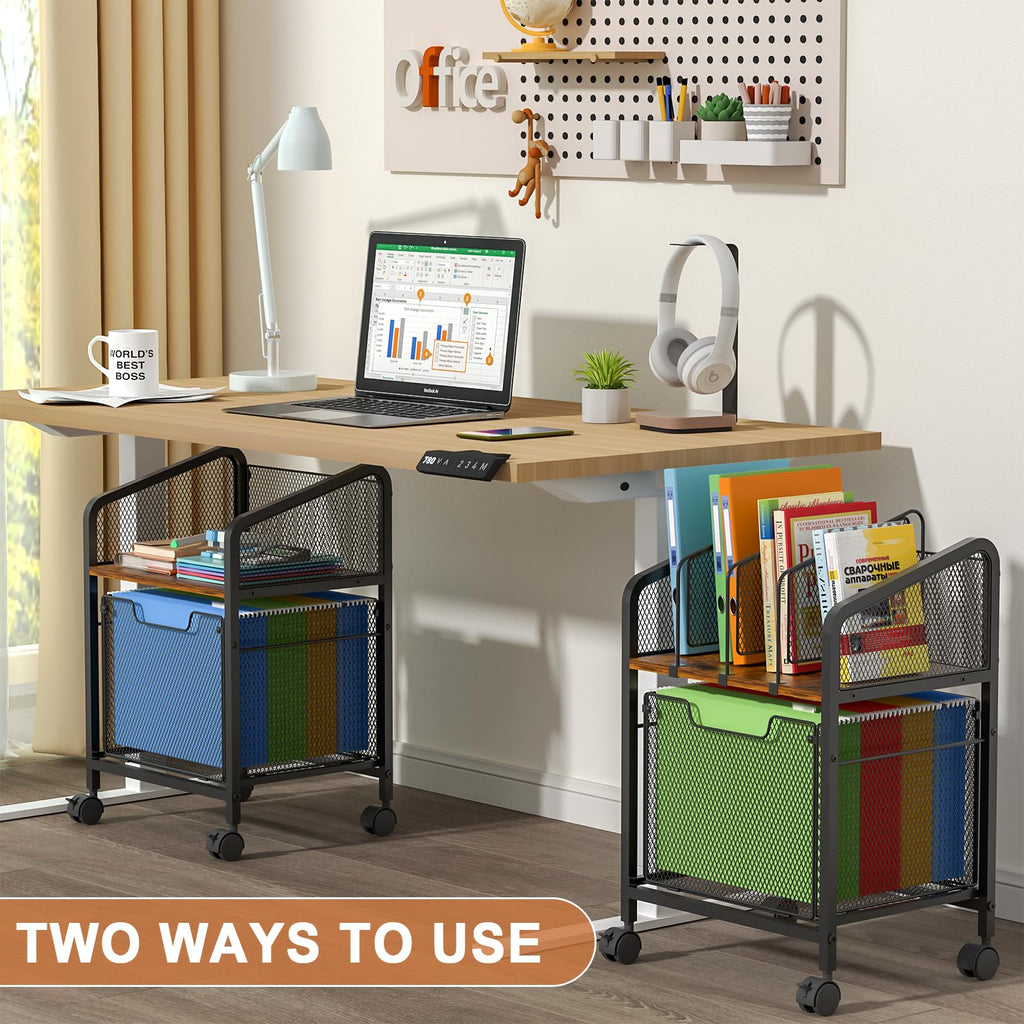 Rolling File Cabinet with Adjustable Dividers and Storage Drawer V780119