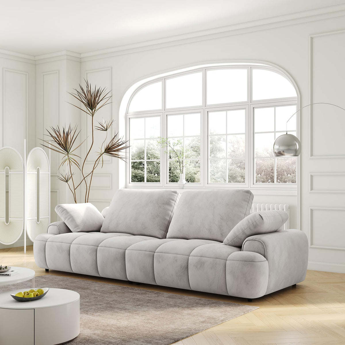 Light Gray Velvet 3 Seat Sofa with Pillow G99486