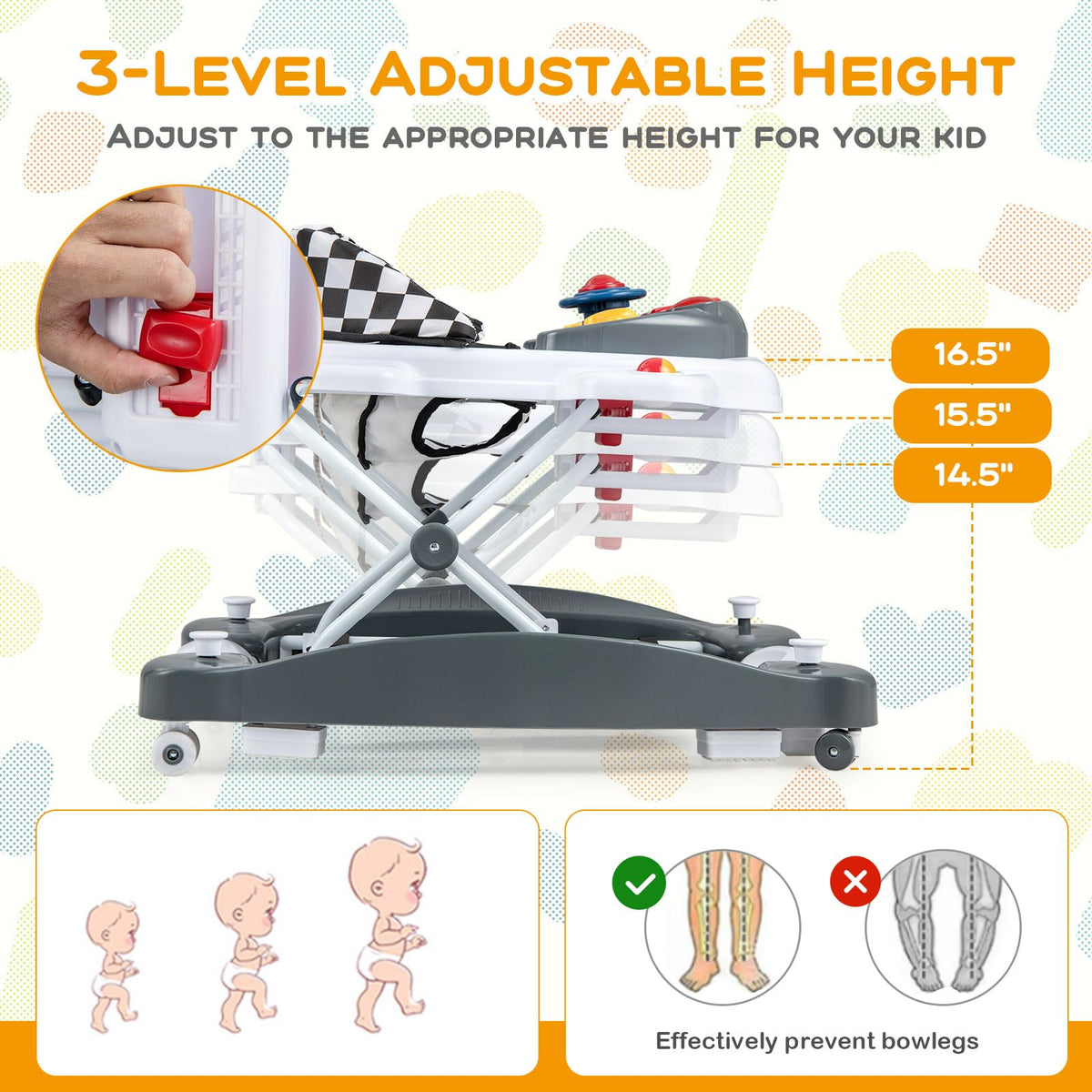 Foldable Adjustable Baby Walker with Wheels Z431