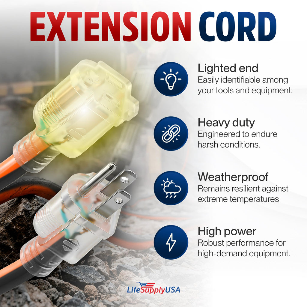 100ft 12/3 Gauge Heavy Duty Extension Cord, Waterproof, 15A 125V, Orange and Black I8557