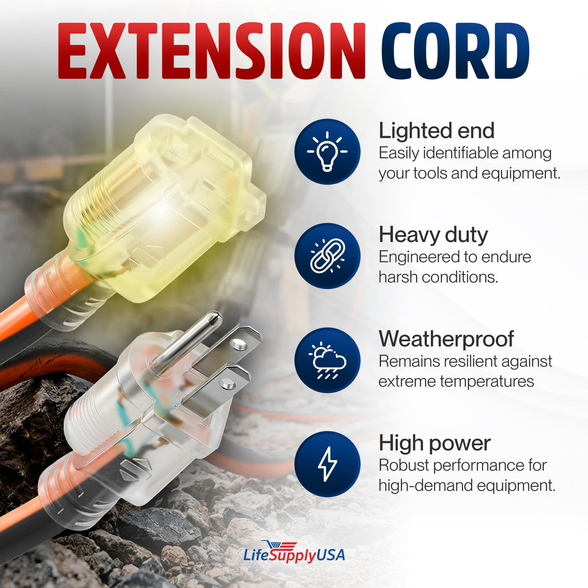 100ft 12/3 Gauge Heavy Duty Extension Cord, Waterproof, 15A 125V, Orange and Black I8557