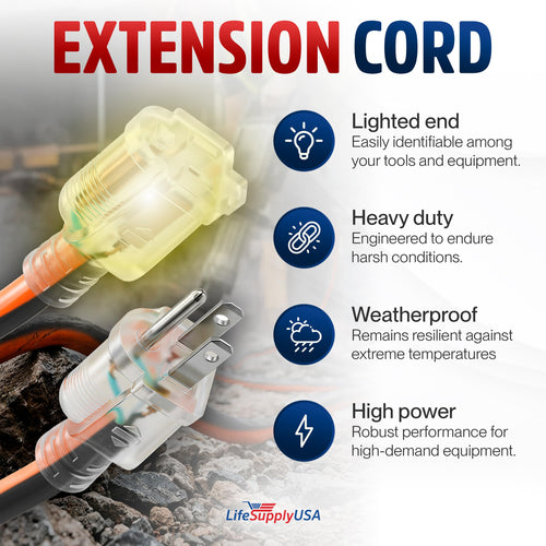 100ft 12/3 Gauge Heavy Duty Extension Cord, Waterproof, 15A 125V, Orange and Black I8557