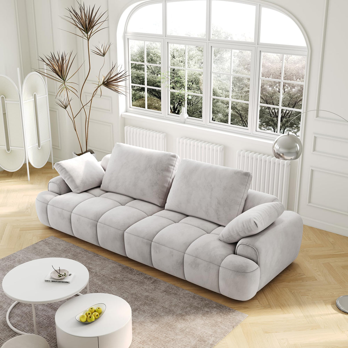 Light Gray Velvet 3 Seat Sofa with Pillow G99486