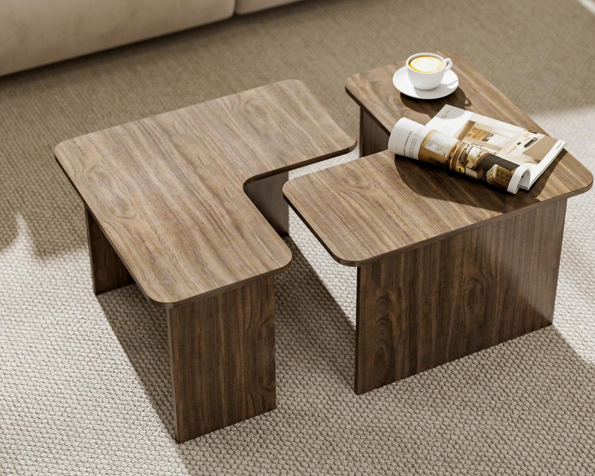 L Shaped Nesting Coffee Table Set of 2 Walnut Y810643