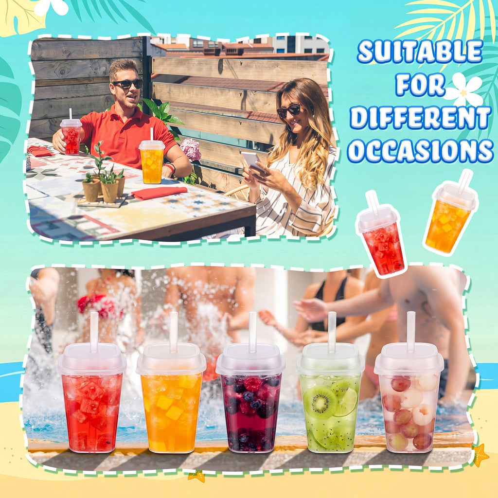 30 Pack 22 oz Clear Plastic Cups with Lids & Straws I9637