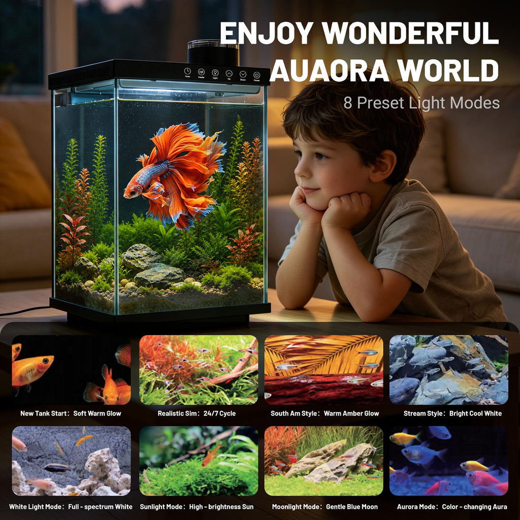 4 Gallon Ultra-Clear Glass Aquarium Kit with Auto Feeder Z9305
