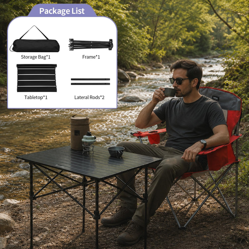 Square Folding Adjustable Height Camping Table, Black O21169