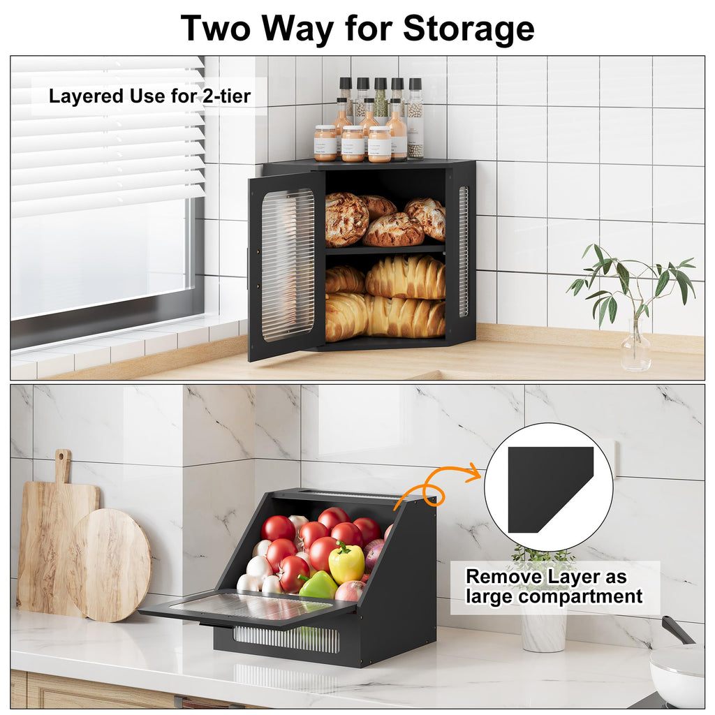 Large Black Wooden Bread Box with Acrylic Window R607400