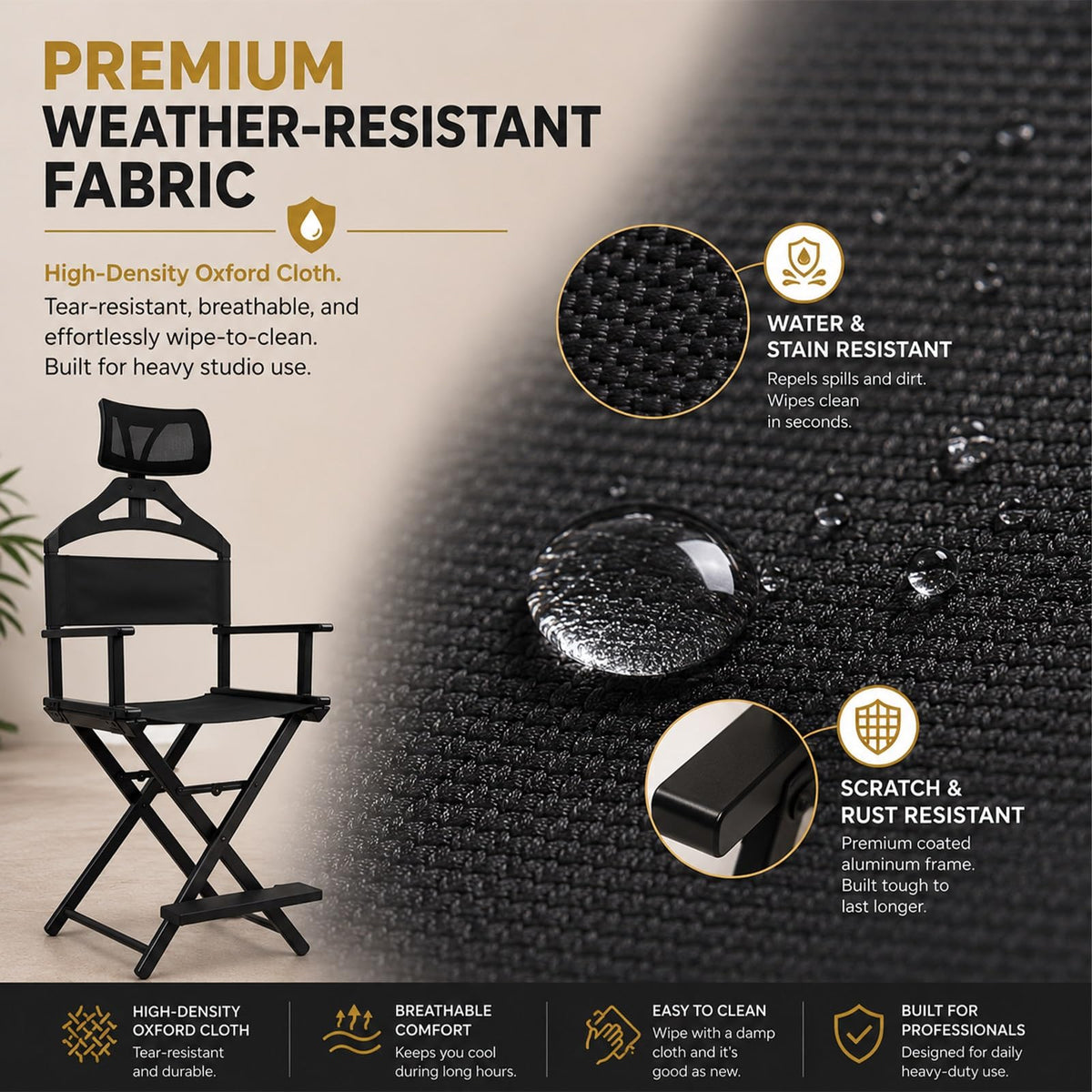 Extra Tall Foldable Directors Chair with Adjustable Mesh Headrest X31857