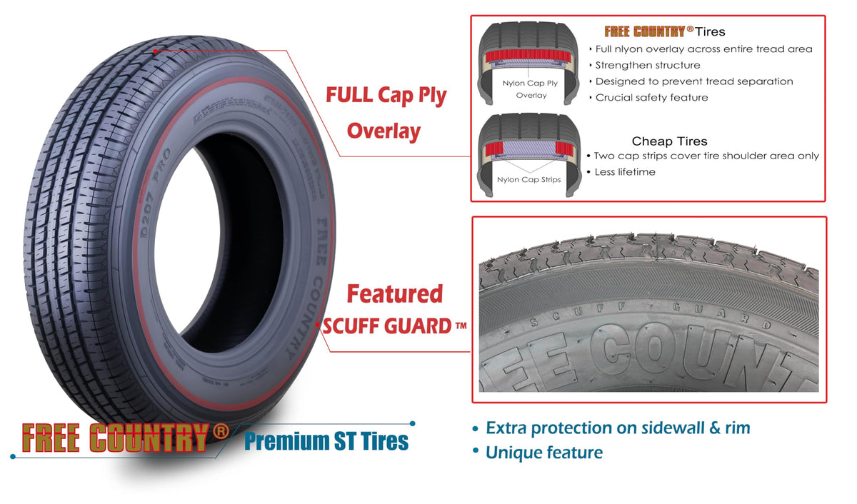 Trailer Tire Wheel ST205/75R15 8-Ply Silver Mod Rim T393