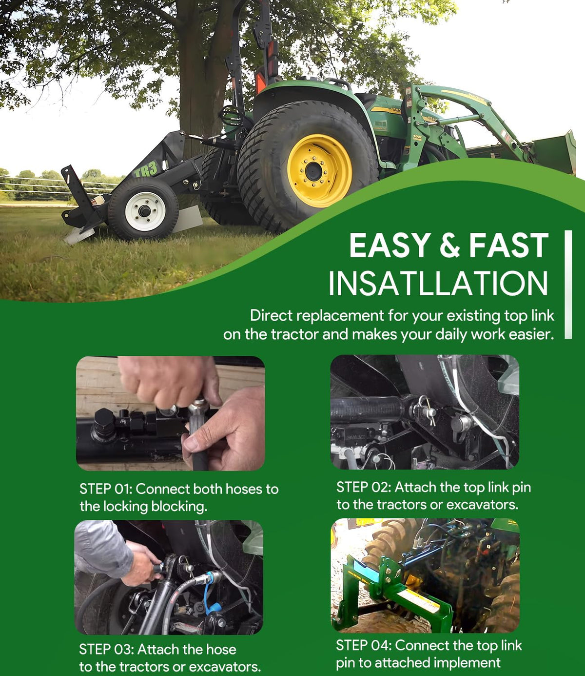 Hydraulic Top Link Cat. 1-1 with Locking Block and 2 Hose D388008