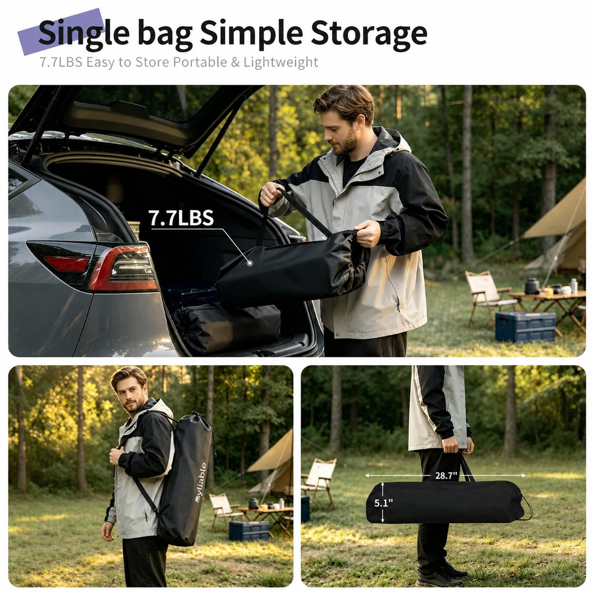 Square Folding Adjustable Height Camping Table, Black O21169