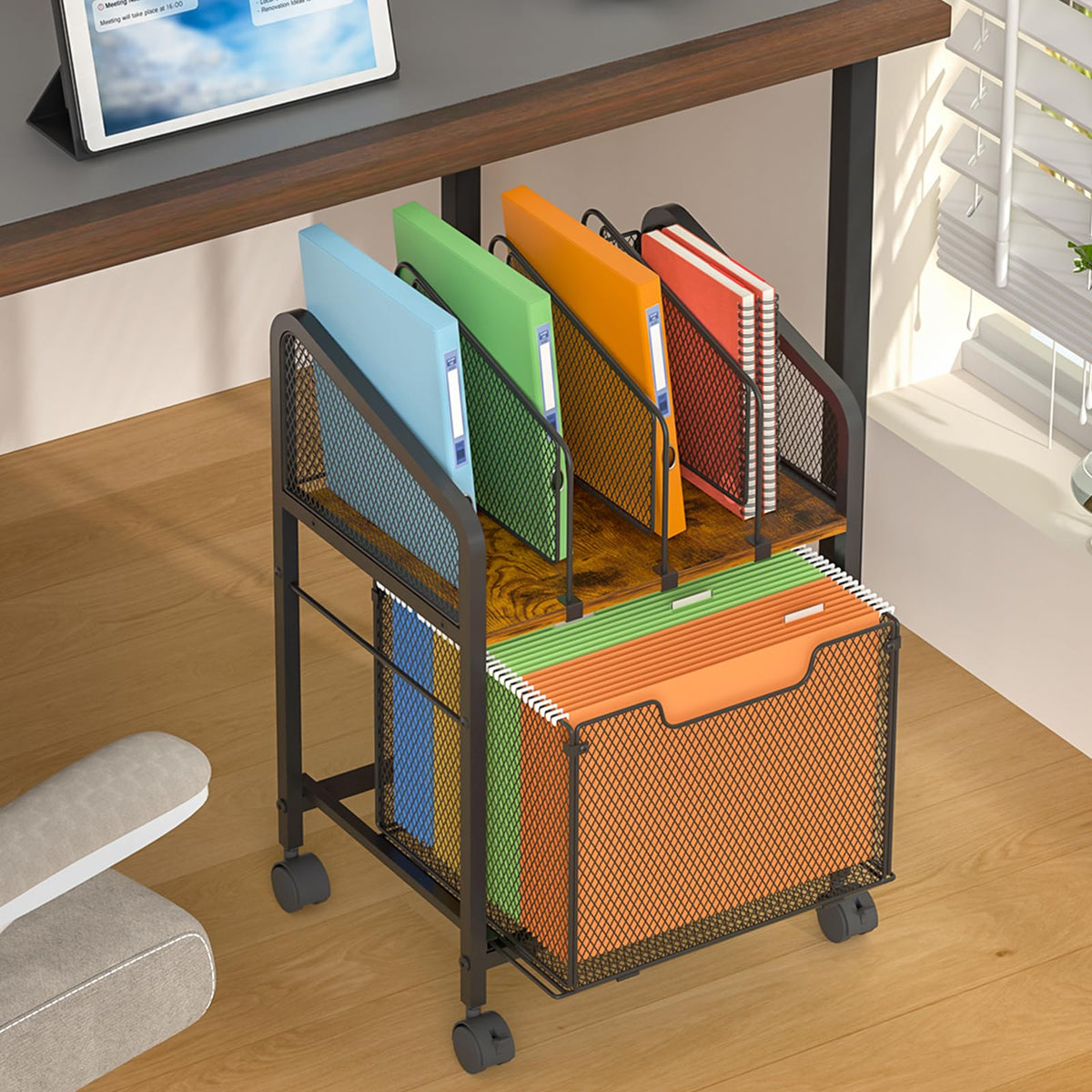 Rolling File Cabinet with Adjustable Dividers and Storage Drawer V780119