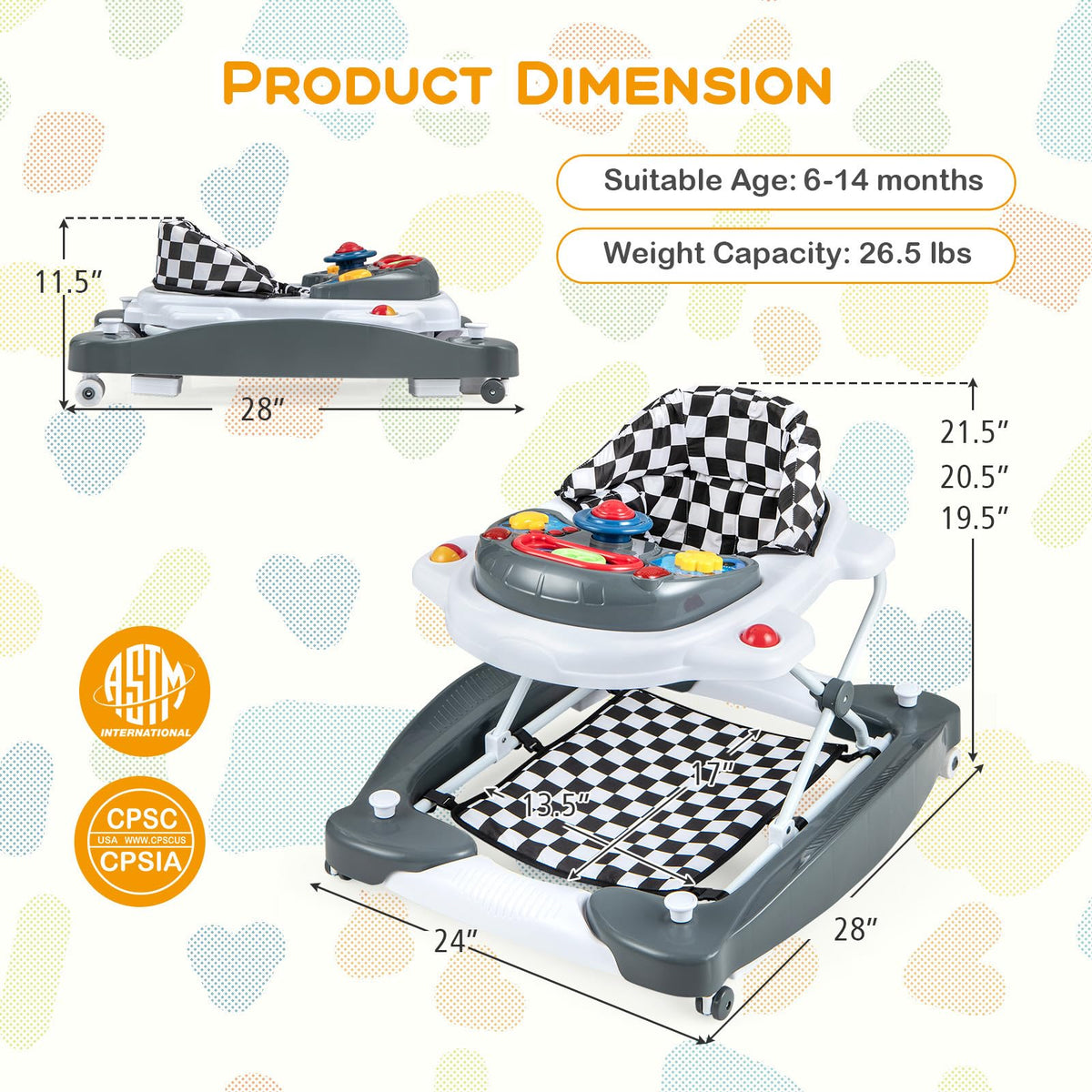 Foldable Adjustable Baby Walker with Wheels Z431