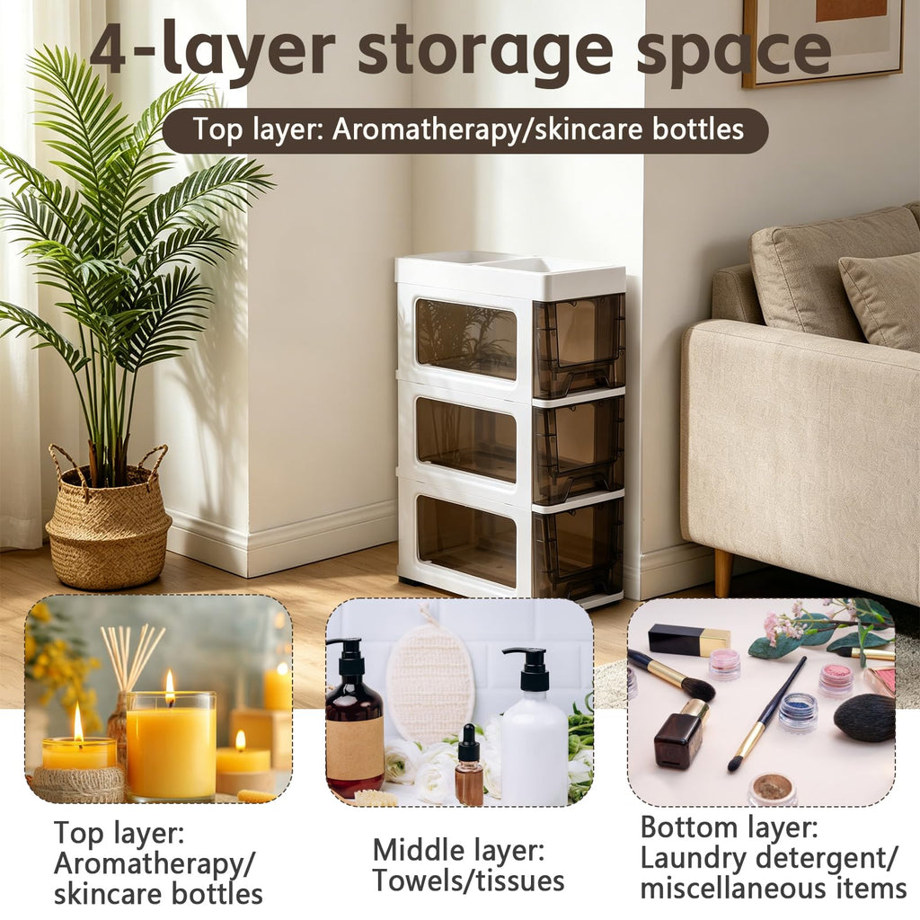 3 Drawer Narrow Plastic Storage Cart with Wheels V419