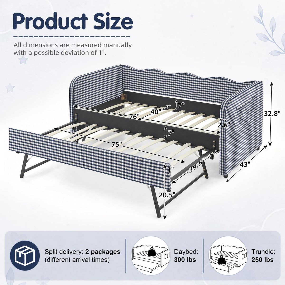 Blue Gingham Twin Daybed with Pop Up Trundle J71518