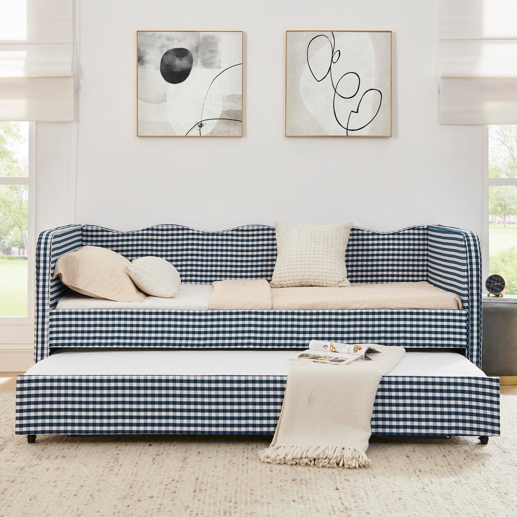 Blue Gingham Twin Daybed with Pop Up Trundle J71518