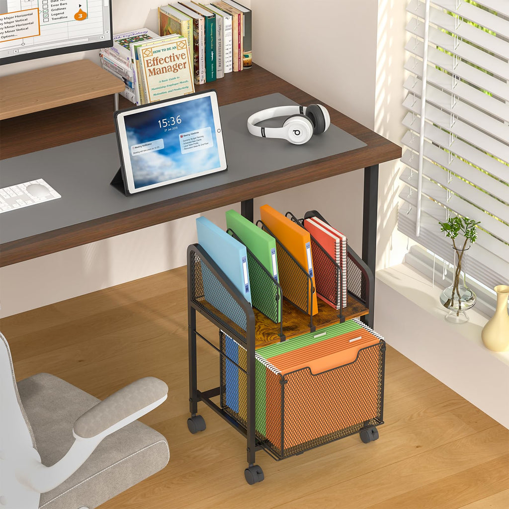 Rolling File Cabinet with Adjustable Dividers and Storage Drawer V780119