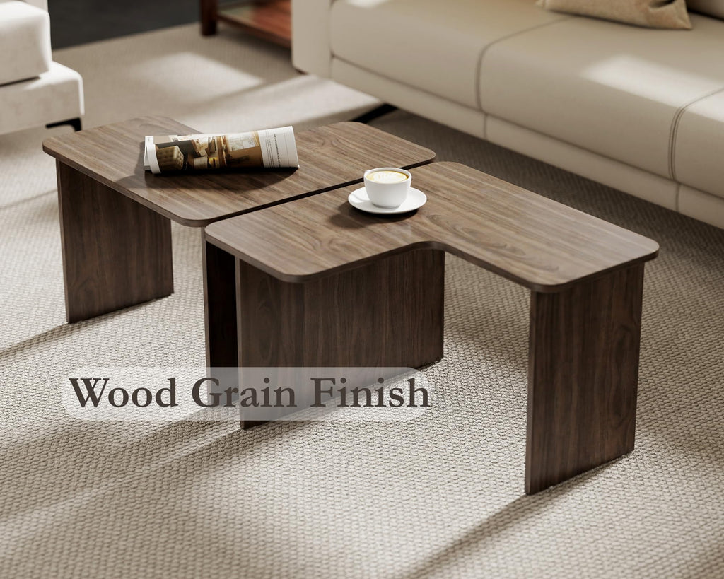 L Shaped Nesting Coffee Table Set of 2 Walnut Y810643