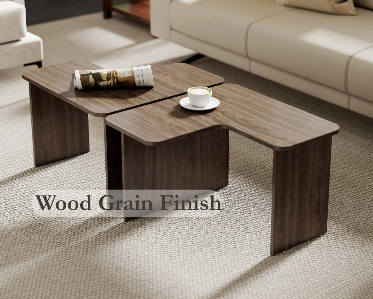L Shaped Nesting Coffee Table Set of 2 Walnut Y810643